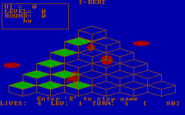 I-Bert IBM PC/Compatibles Screenshot: Don't get hit by the baddies chasing you!