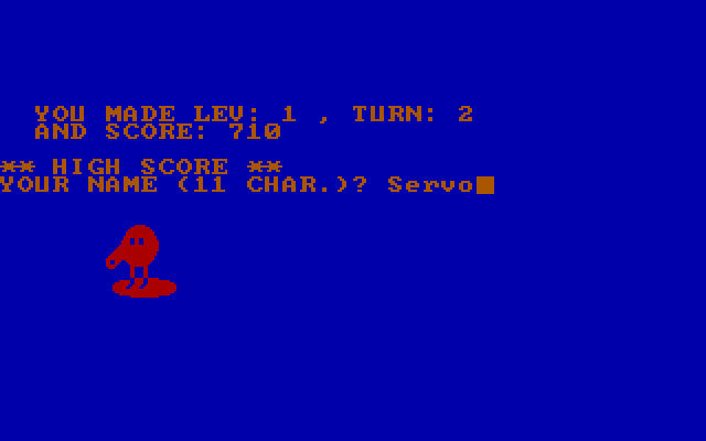 I-Bert IBM PC/Compatibles Screenshot: Game over; but I got a new high score!