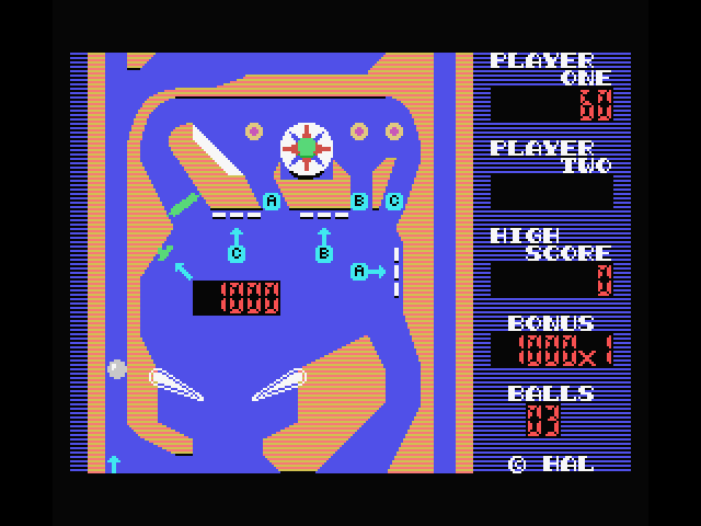 Rollerball MSX Screenshot: The ball falls down the gutter on the left...