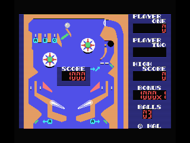 Rollerball MSX Screenshot: Ball in play at the top of the playfield.