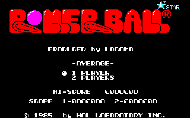 Rollerball PC-8800 Series Screenshot: Title screen.