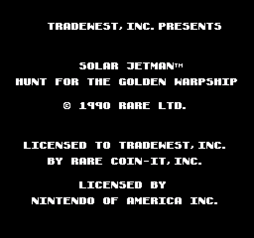 Solar Jetman: Hunt for the Golden Warpship NES / Famicom Screenshot: Copyright screen.