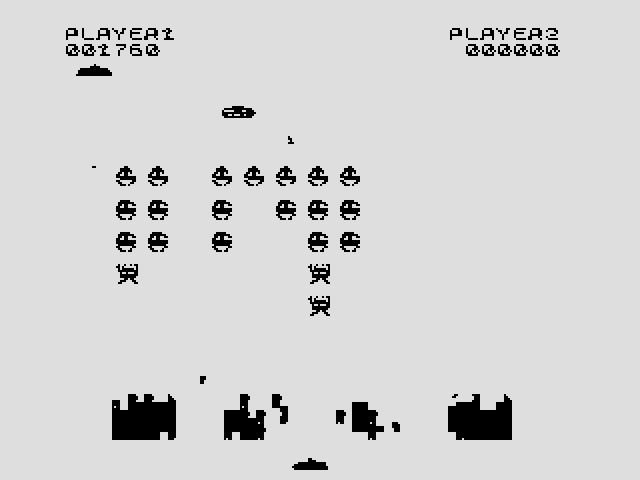 High Resolution Invaders ZX81 / Timex Sinclair 1000 Screenshot: Only a few invaders left...