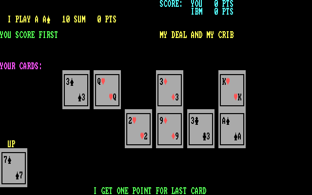 Cribbage IBM PC/Compatibles Screenshot: Computer gets a point for last card