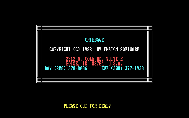 Cribbage IBM PC/Compatibles Screenshot: Title screen