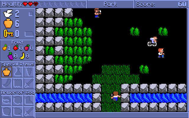 Spiritual Warfare IBM PC/Compatibles Screenshot: The cyclist is fast, don't crash into him!