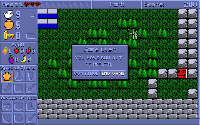 Spiritual Warfare IBM PC/Compatibles Screenshot: Game over.
