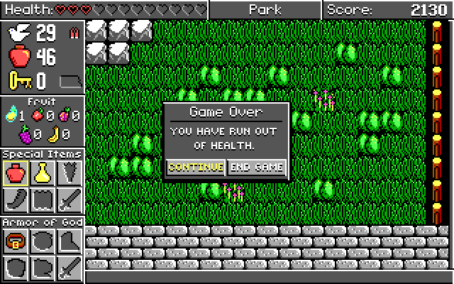 Spiritual Warfare IBM PC/Compatibles Screenshot: Game over.