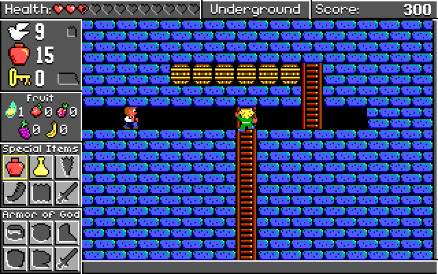 Spiritual Warfare IBM PC/Compatibles Screenshot: Barrels block one path, but I can go other ways...