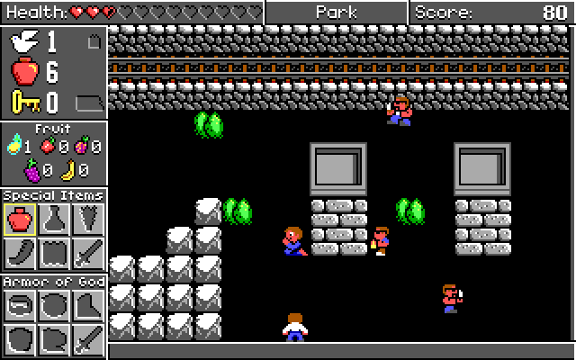 Spiritual Warfare IBM PC/Compatibles Screenshot: Someone prays after I hit them with a fruit.