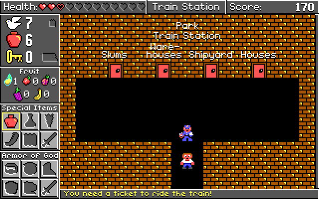 Spiritual Warfare IBM PC/Compatibles Screenshot: I need a ticket to ride the train!