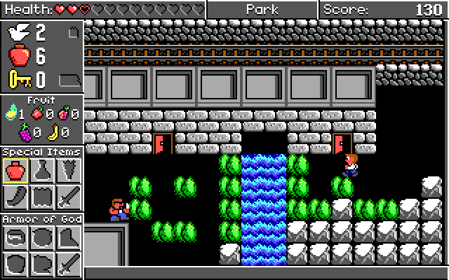 Spiritual Warfare IBM PC/Compatibles Screenshot: I need to cross this river...maybe the doors can help?