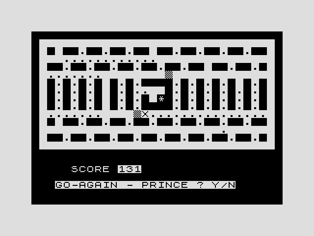 Grimm's Fairy Trails ZX81 / Timex Sinclair 1000 Screenshot: I was caught! Try again?