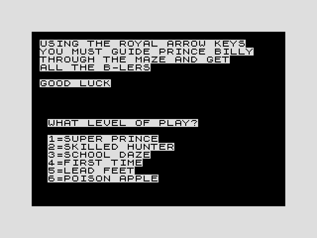 Grimm's Fairy Trails ZX81 / Timex Sinclair 1000 Screenshot: Game instructions.
