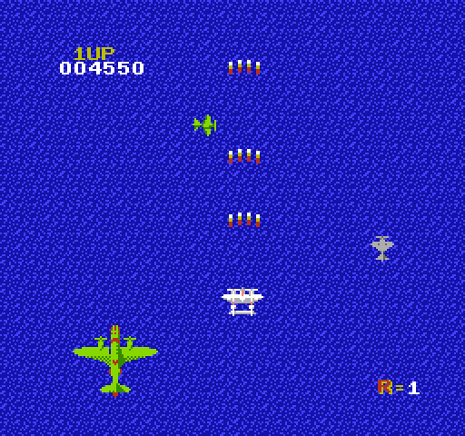 1942 NES / Famicom Screenshot: Large plane approaching from the bottom of the screen...