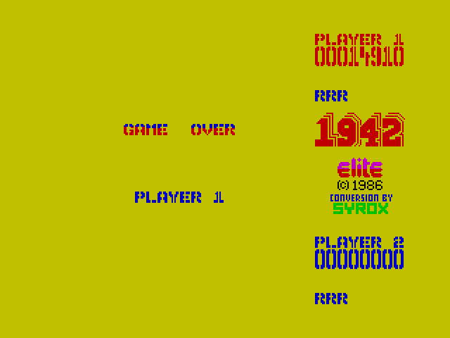 1942 ZX Spectrum Screenshot: Game over.