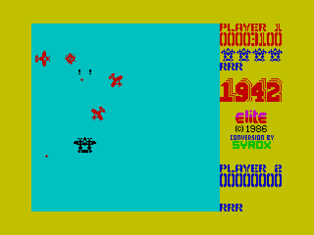 1942 ZX Spectrum Screenshot: Shoot the entire formation of red planes for a power up.