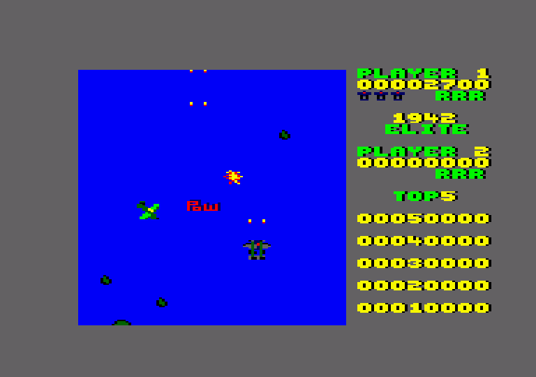 1942 Amstrad CPC Screenshot: Pick up the "Pow" for a bonus!