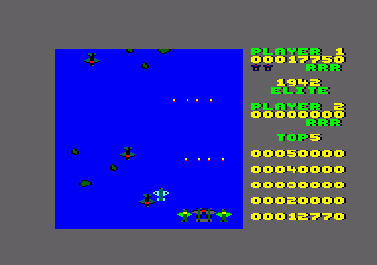 1942 Amstrad CPC Screenshot: Flying a squadron now for more firepower!