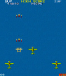 1942 for Arcade - Medium planes attack from the bottom of the screen...