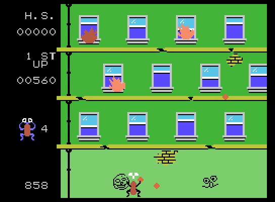 Frantic Freddy ColecoVision Screenshot: Oh no, I've been hit by a falling fire particle!