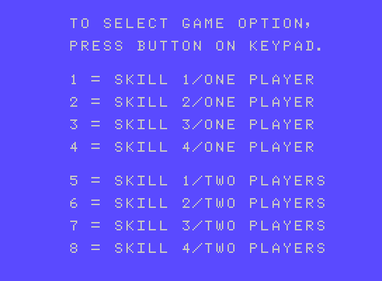 Frantic Freddy ColecoVision Screenshot: Select a game option.