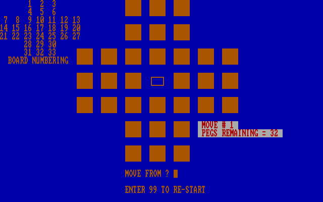 Hique IBM PC/Compatibles Screenshot: Starting a new puzzle, no pegs removed yet