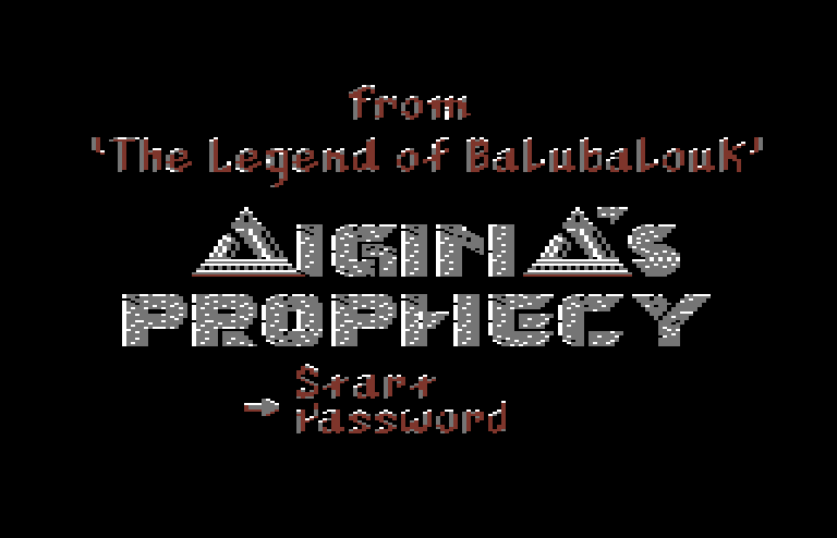 Aigina's Prophecy Commodore 64 Screenshot: Title screen.