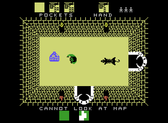 Alcazar: The Forgotten Fortress ColecoVision Screenshot: Found an item...but watch out for the creature approaching from behind!