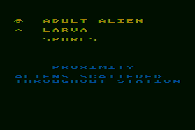 Space Station Zulu Atari 8-bit Screenshot: Here's some aliens you'll encounter...