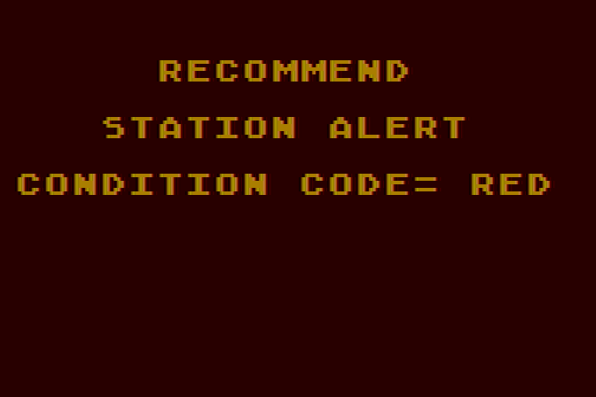Space Station Zulu Atari 8-bit Screenshot: Recommend condition code red!