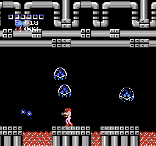 Metroid NES / Famicom Screenshot: Once a Metroid is frozen it can be destroyed with a missile.