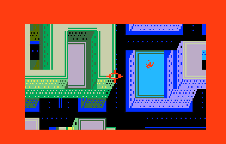 Hover Force Intellivision Screenshot: A building on fire...