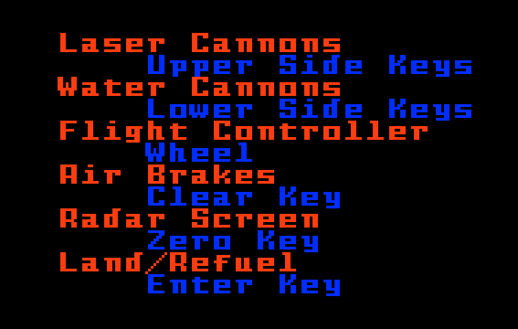 Hover Force Intellivision Screenshot: Game controls menu.