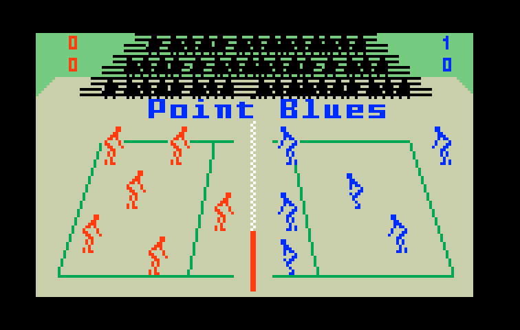 Spiker! Super Pro Volleyball Intellivision Screenshot: It's in! Point to the blue team...