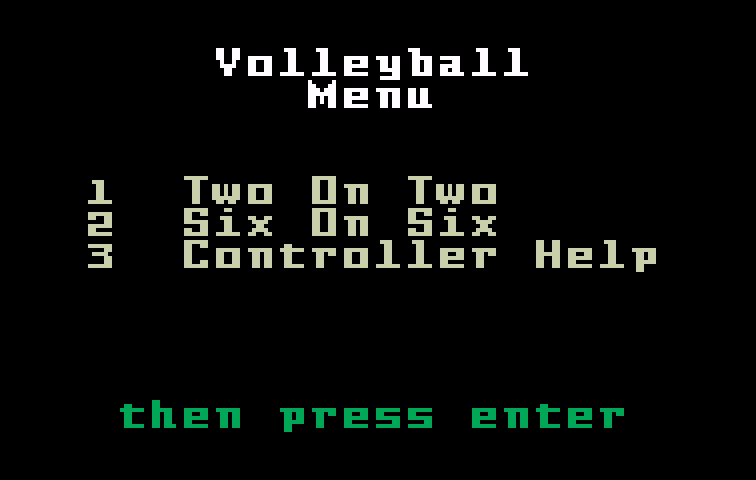 Spiker! Super Pro Volleyball Intellivision Screenshot: Main menu.