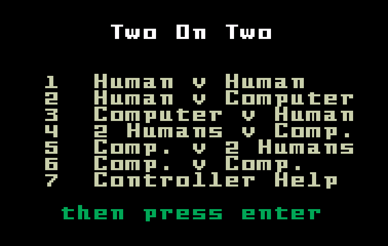 Spiker! Super Pro Volleyball Intellivision Screenshot: Two on two options menu.