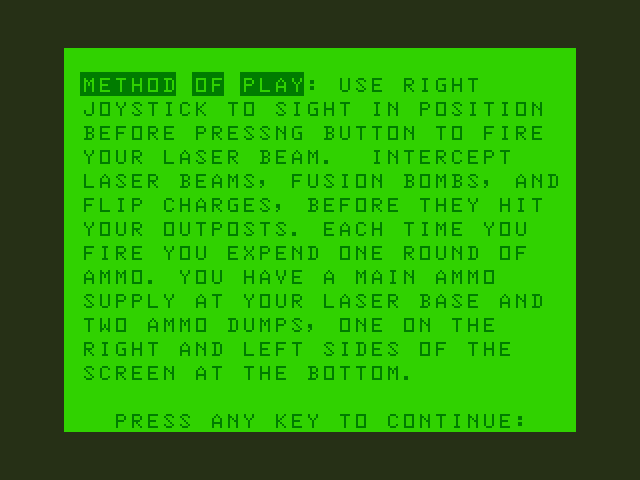 Defense Dragon 32/64 Screenshot: Game instructions start.