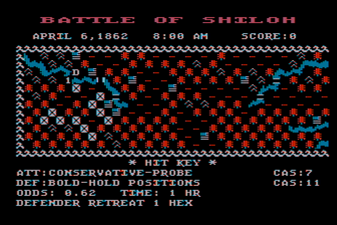 Battle of Shiloh, The Atari 8-bit Screenshot: Battle in progress...
