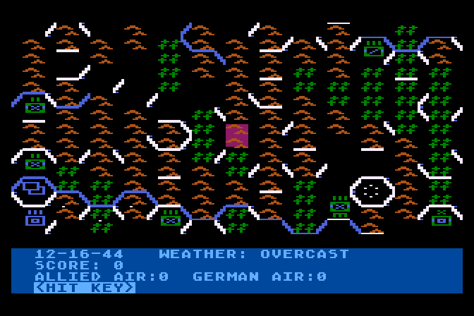 Breakthrough in the Ardennes Atari 8-bit Screenshot: Game start.