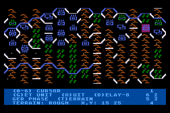 Breakthrough in the Ardennes Atari 8-bit Screenshot: Exploring the map...