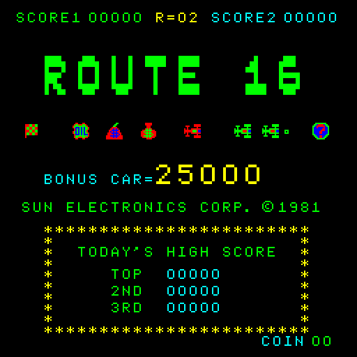 Route 16 Arcade Screenshot: Title screen.