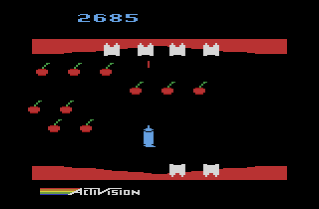 Plaque Attack Atari 2600 Screenshot: Cherries begin an attack.