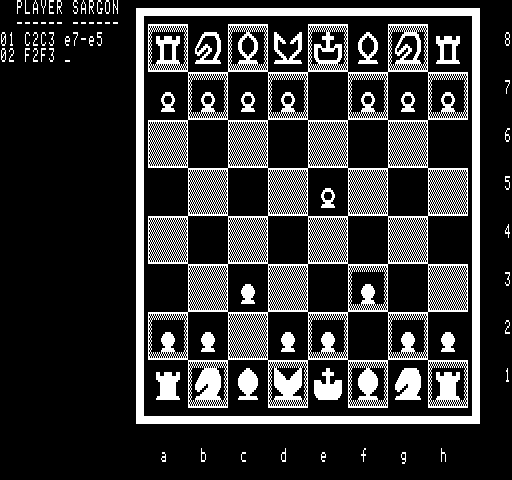Sargon Exidy Sorcerer Screenshot: The computer contemplates a move...this may take a while.