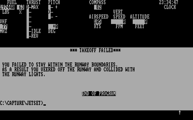 Jetset IBM PC/Compatibles Screenshot: Don't veer off of the runway!