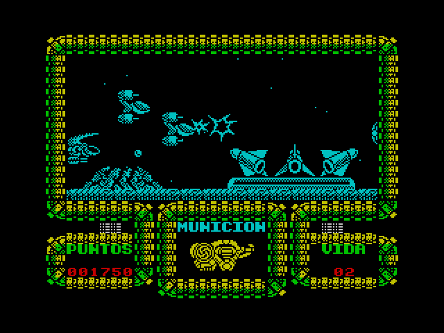 Meganova ZX Spectrum Screenshot: Shooting opponents...