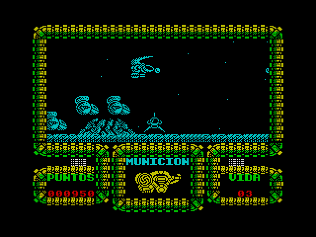 Meganova ZX Spectrum Screenshot: Enemies sometimes appear from behind...
