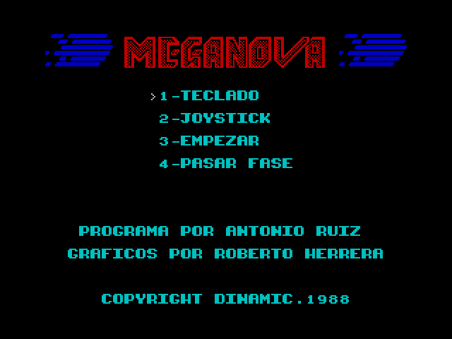 Meganova ZX Spectrum Screenshot: Main menu.