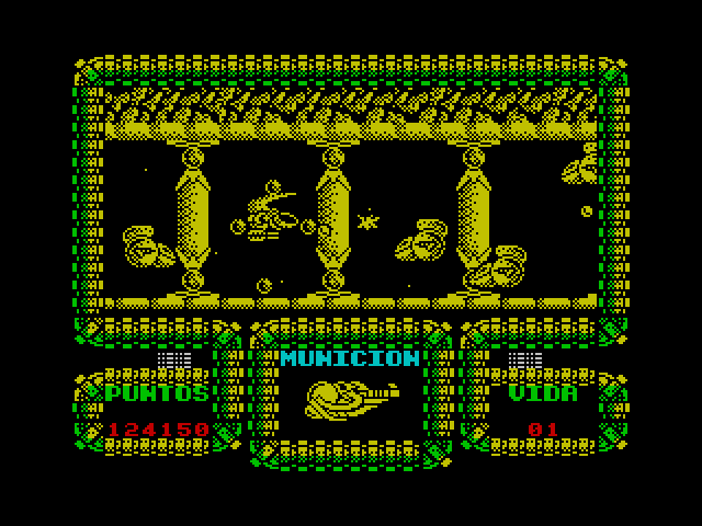 Meganova ZX Spectrum Screenshot: Opponents approach from the left and right!
