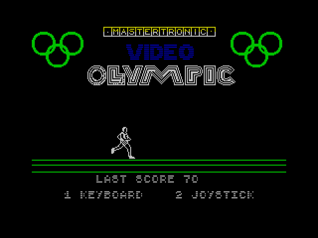 Video Olympics ZX Spectrum Screenshot: Title screen and main menu (Mastertronic re-release).